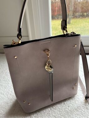 Trideep Japanese Brand Minimalistic Taupe/Grey 2-way Leather Bucket Tote